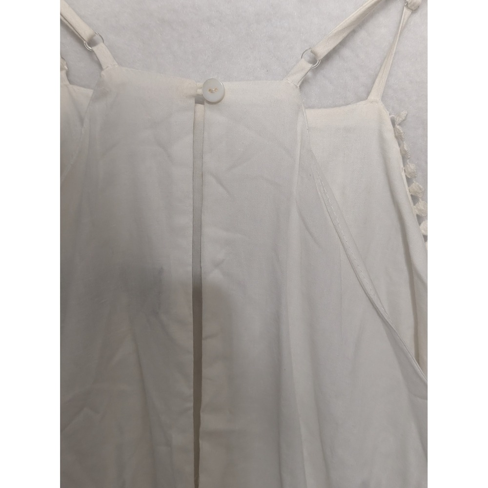 Blue Rain White Eyelet Mini Dress Womens Small Halter Neck Pom Pom Trim Scallop - Picture 7 of 7